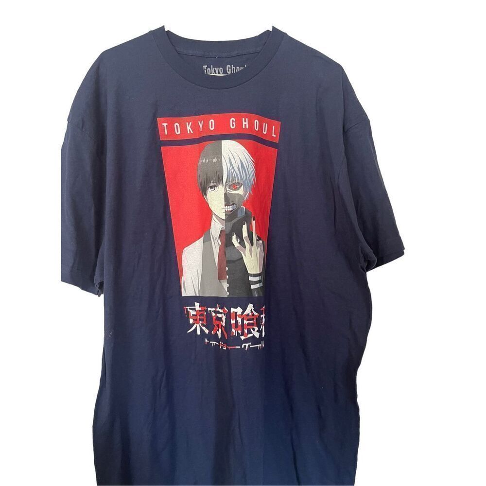 Crunchyroll Men's Navy Blue Tokyo Ghoul Kaneki Split Face T-Shirt Size 2XL